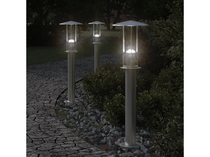 Lampadaire d'extérieur argenté 60 cm acier inoxydable FR329607