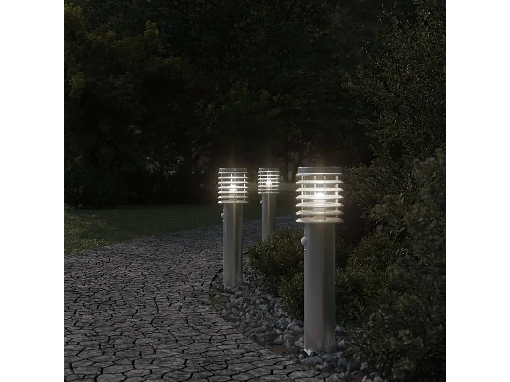 Lampadaires d'extérieur avec capteurs 3 pcs acier inoxydable FR849028