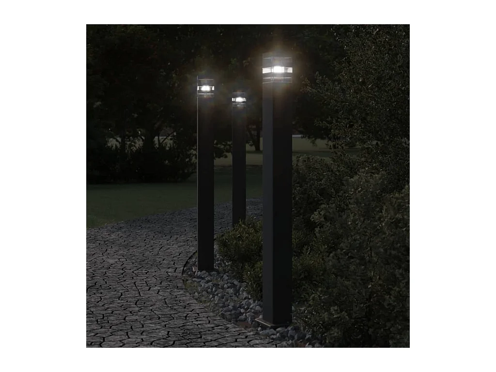 Lampadaires d'extérieur avec capteur 3 pcs noir 110cm aluminium FR751012