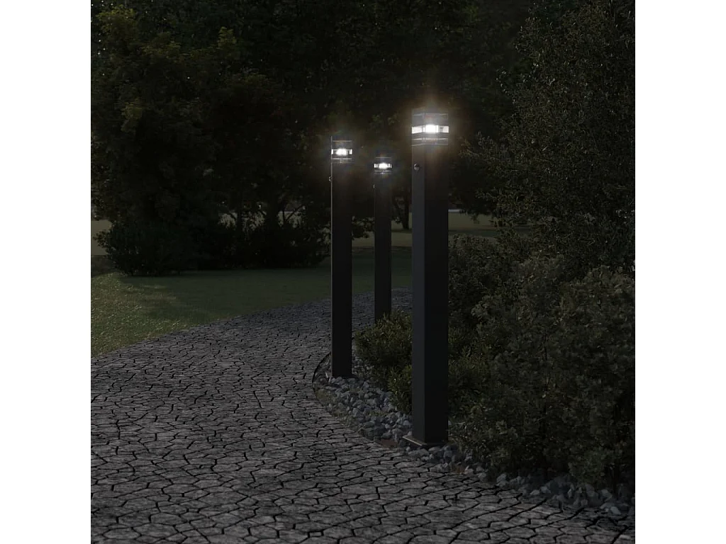 Vloerlampen voor buiten 3 st met sensor 110 cm aluminium zwart BE680837