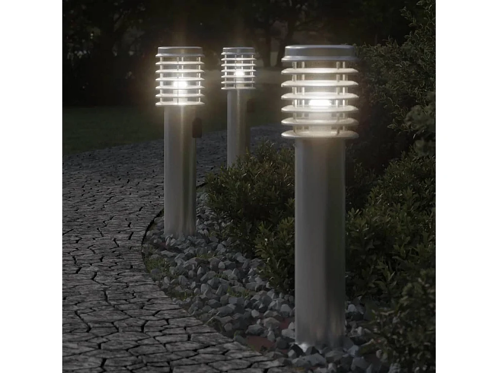 Lampadaires d'extérieur et sortie 3pcs argenté acier inoxydable FR137199