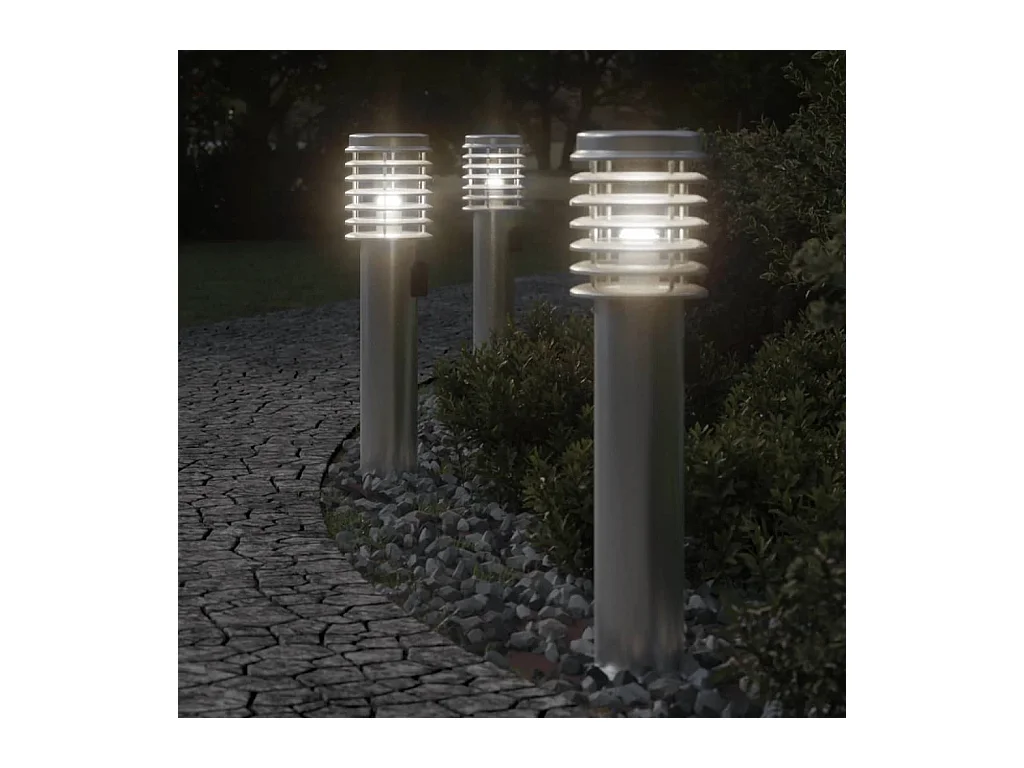 Buitenvloerlampen 3 st stopcontact 60 cm roestvrijstaal zilver BE280950