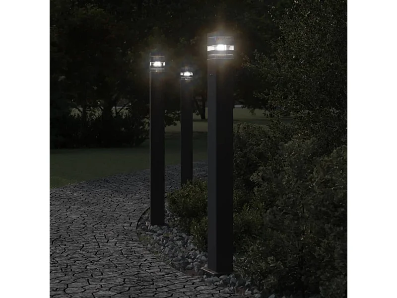 Lámparas suelo exterior con enchufe 3 uds aluminio negro 110 cm ES112782