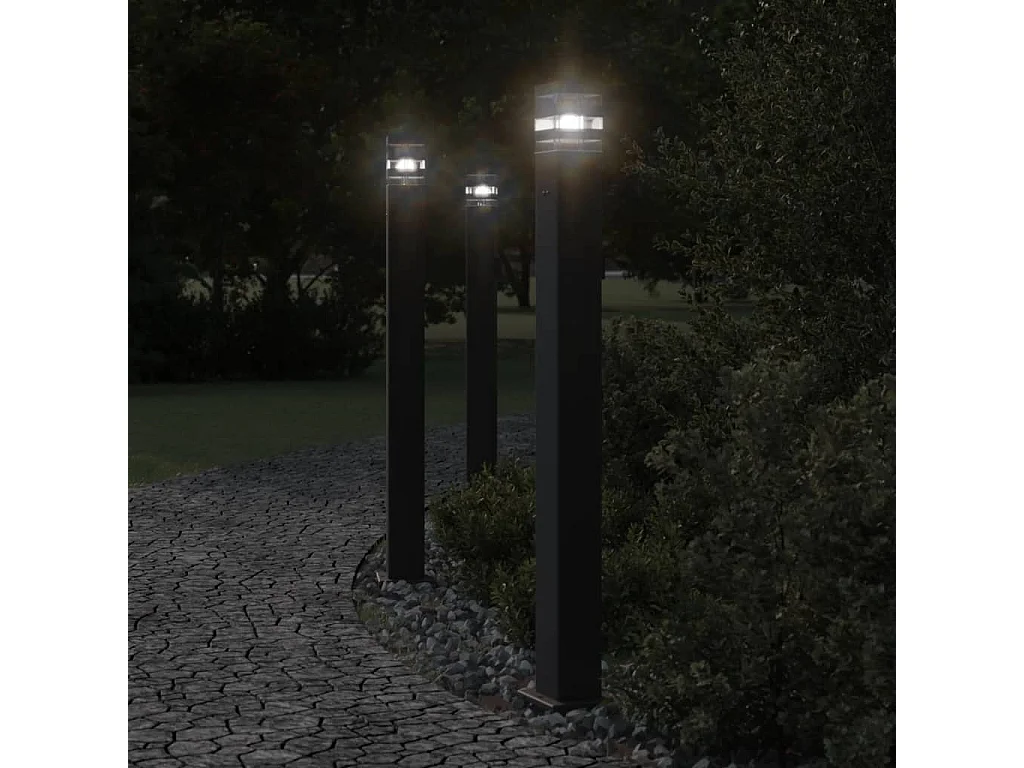 Lampadaires d'extérieur avec sortie 3 pcs noir 110 cm aluminium FR865269