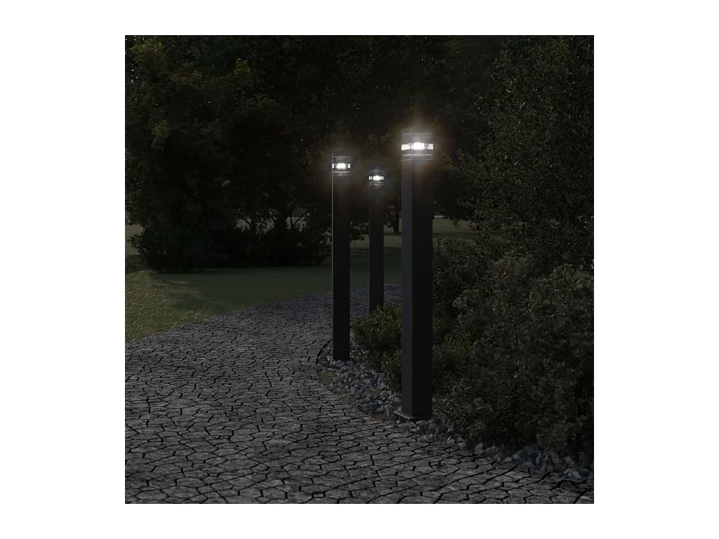 Lampadaires d'extérieur avec sortie 3 pcs noir 110 cm aluminium FR865269