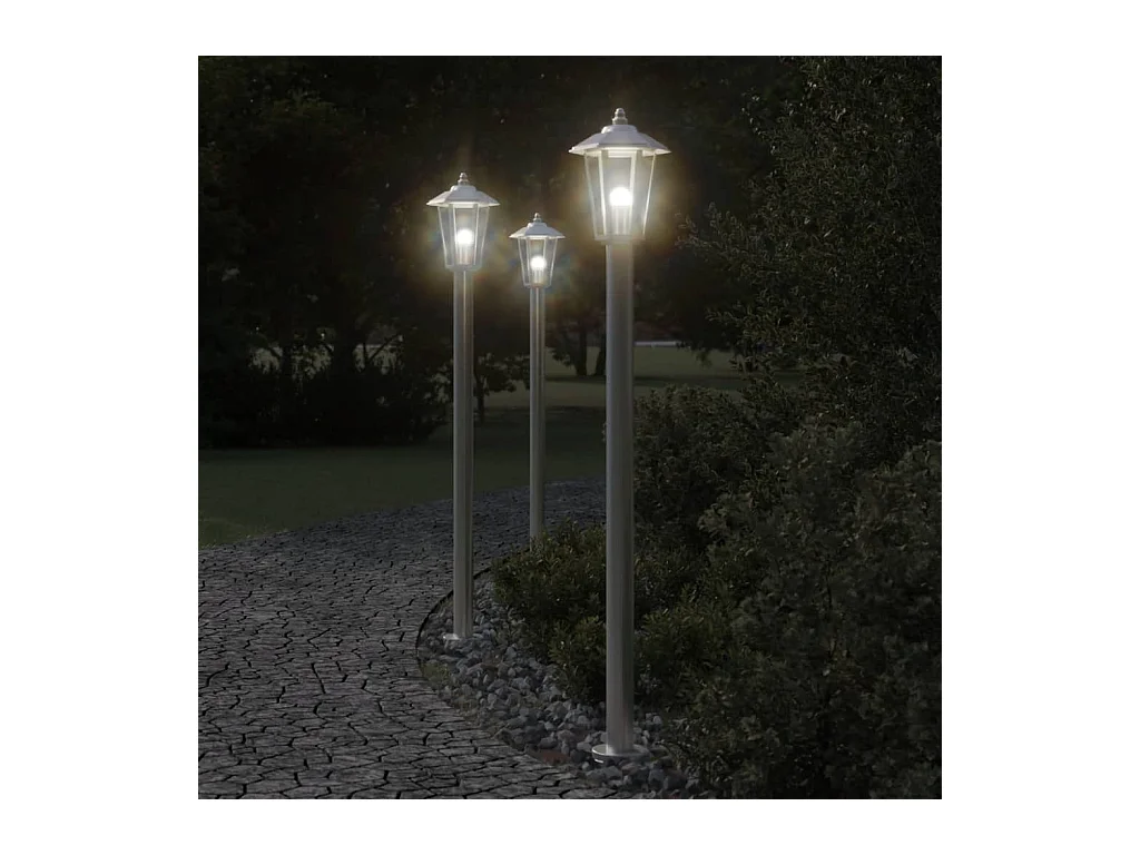 Lampadaires d'extérieur 3 pcs argenté 120 cm acier inoxydable FR176312