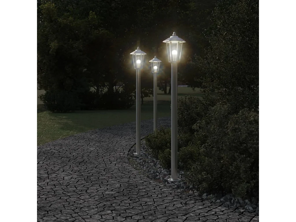 Lampadaires d'extérieur 3 pcs argenté 120 cm acier inoxydable FR176312