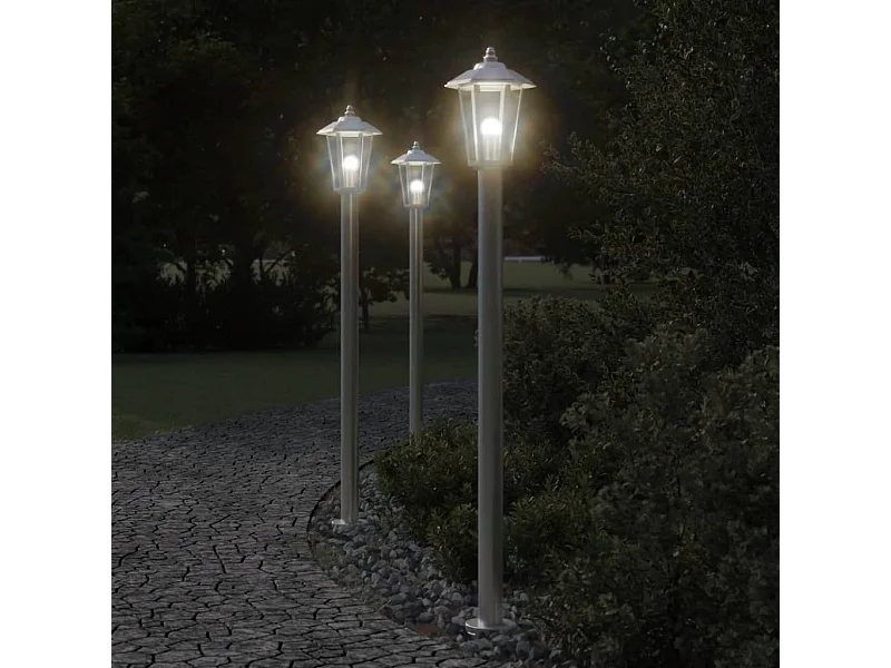 Lampadaires d'extérieur 3 pcs argenté 120 cm acier inoxydable FR176312