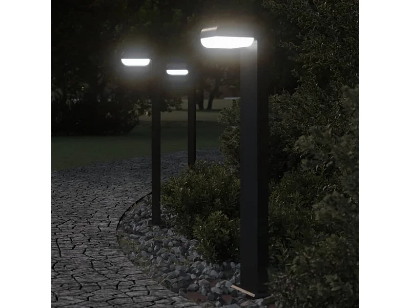 Candeeiros de chão p/ exterior 3pcs 80cm alumínio fundido preto PT361513