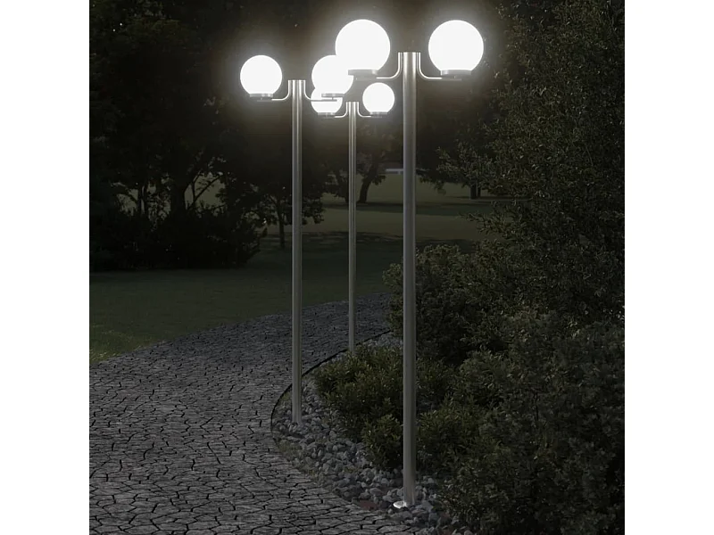 Lampadaires d'extérieur 3 pcs argenté 215 cm acier inoxydable FR997660