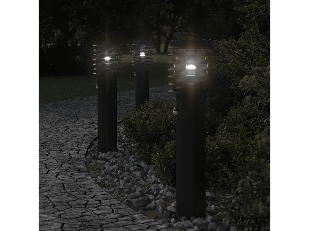 Lampadaires d'extérieur et capteurs 3 pcs noir acier inoxydable FR226650