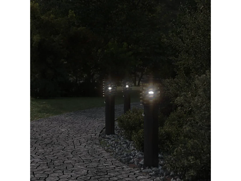Lampadaires d'extérieur et capteurs 3 pcs noir acier inoxydable FR226650