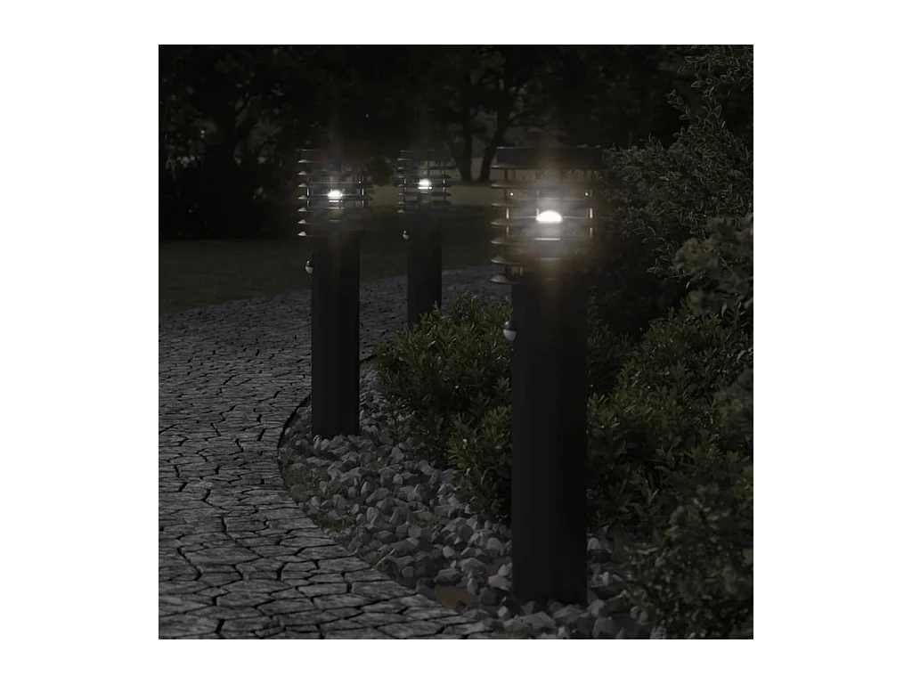 Lampadaires d'extérieur et capteurs 3 pcs noir acier inoxydable FR226650