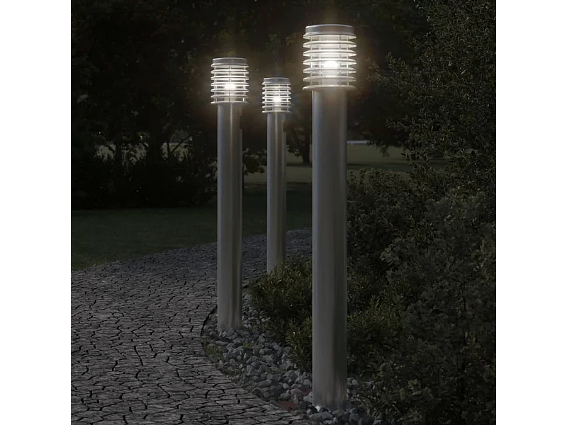 Lampadaires d'extérieur 3 pcs argenté 110 cm acier inoxydable FR116880