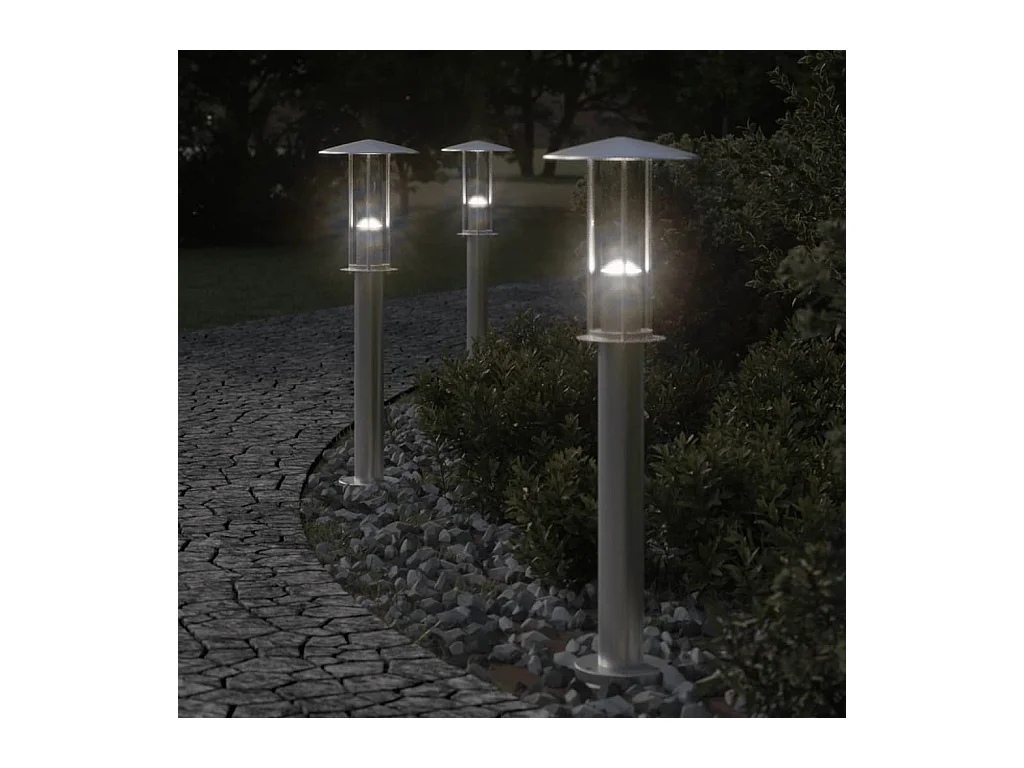 Lampadaires d'extérieur 3 pcs argenté 60 cm acier inoxydable FR784786
