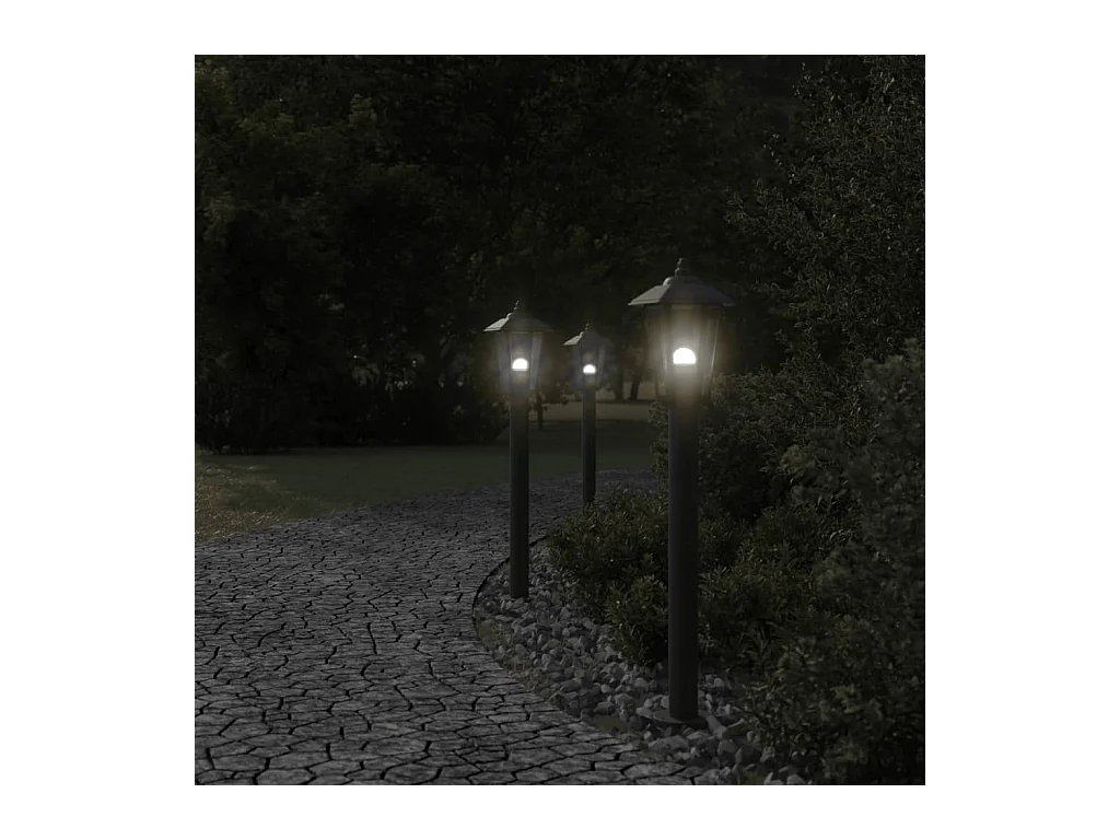 Lampadaires d'extérieur 3 pcs noir 80 cm acier inoxydable FR320855