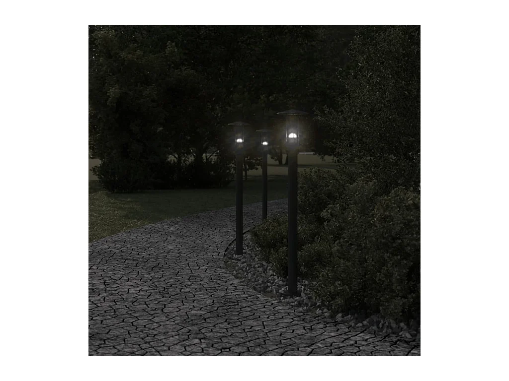 Lampadaires d'extérieur 3 pcs noir 100 cm acier inoxydable FR188917