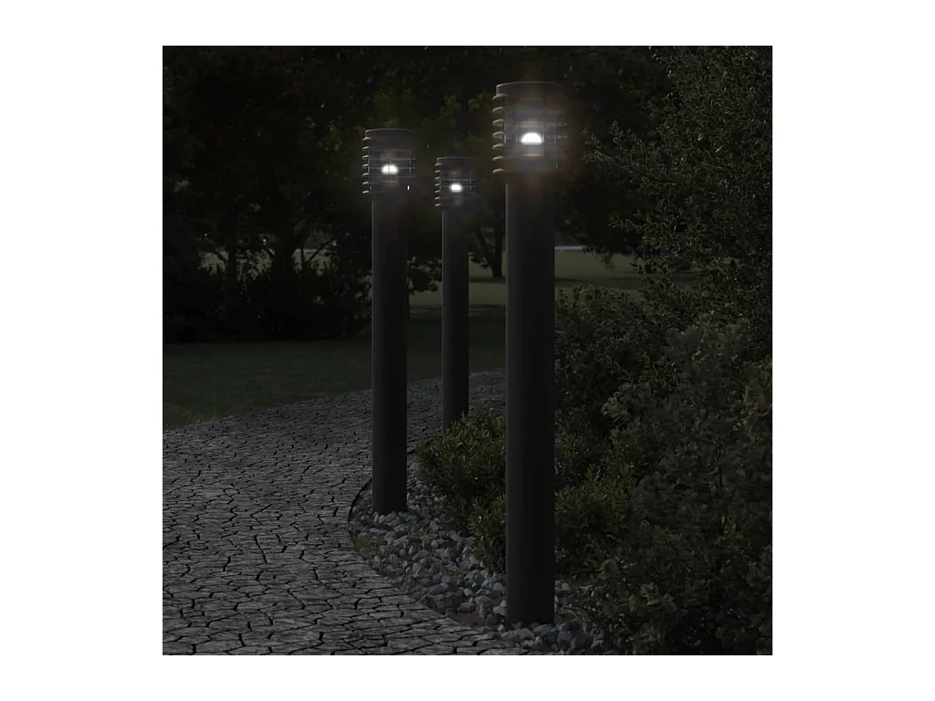 Lampadaires d'extérieur 3 pcs noir 110 cm acier inoxydable FR421466