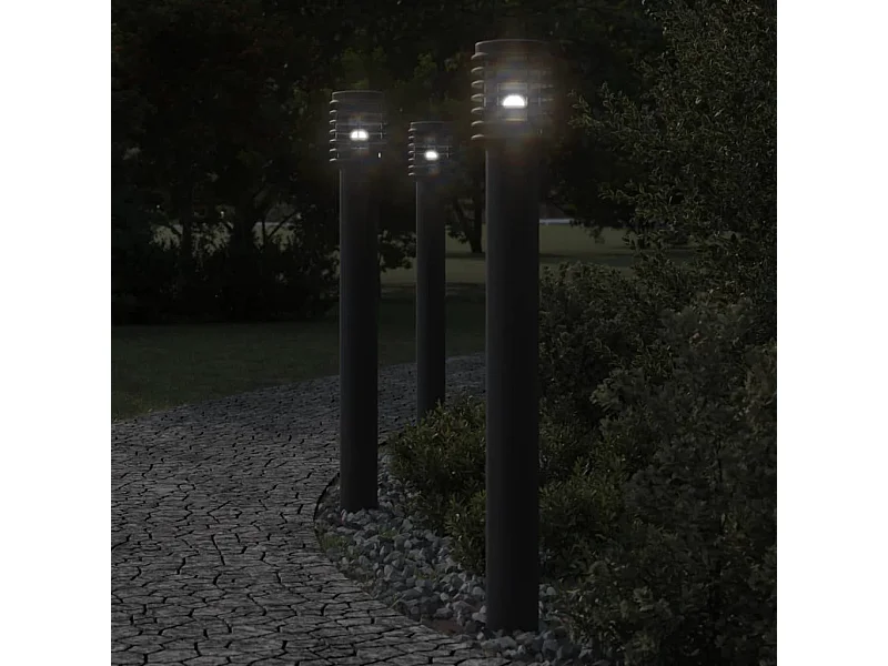 Lampadaires d'extérieur 3 pcs noir 110 cm acier inoxydable FR421466