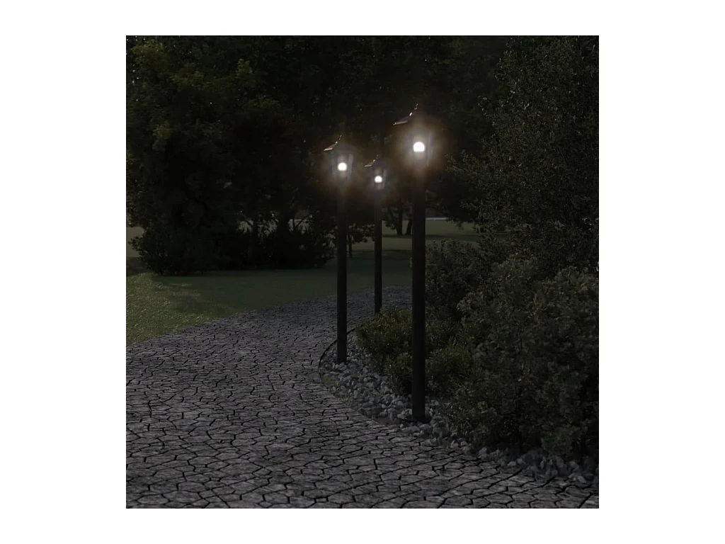 Lampadaires d'extérieur 3 pcs noir 120 cm acier inoxydable FR667644