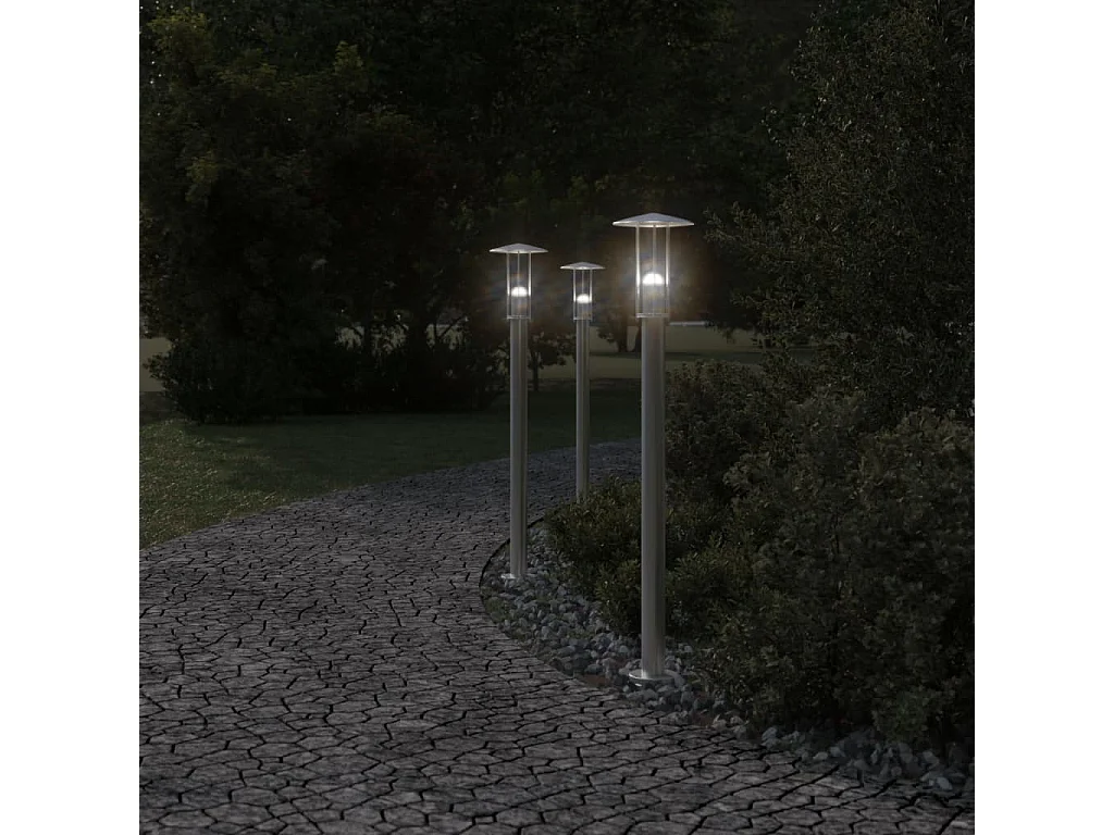 Lampadaires d'extérieur 3 pcs argenté 100 cm acier inoxydable FR833332