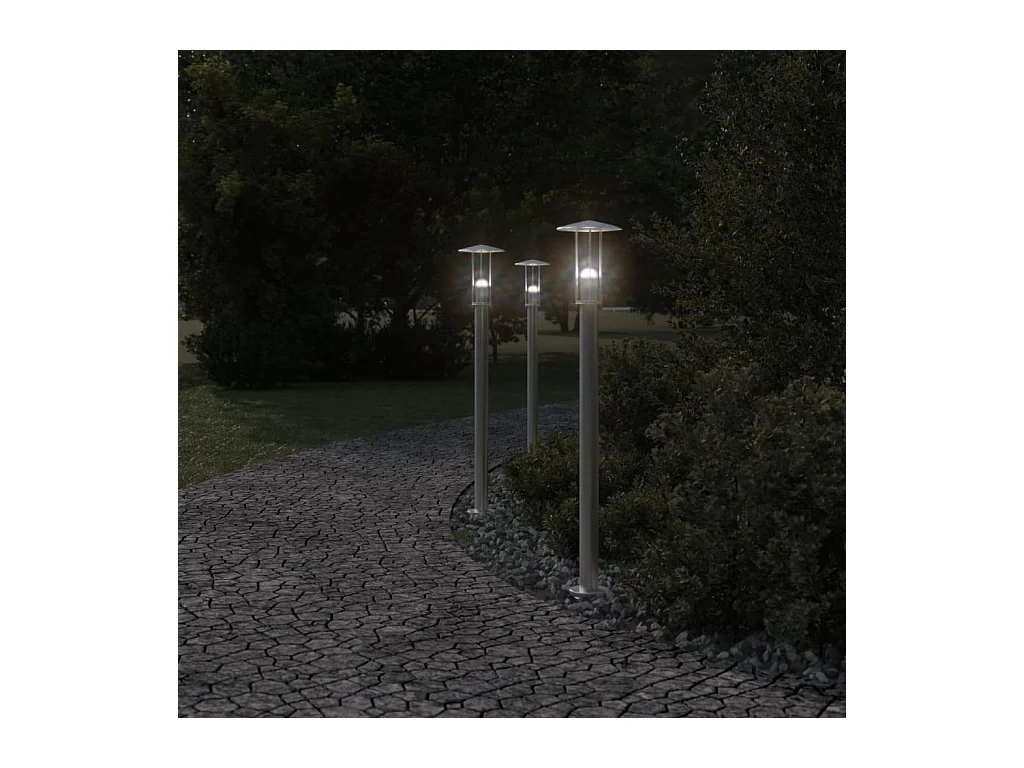 Lampadaires d'extérieur 3 pcs argenté 100 cm acier inoxydable FR833332