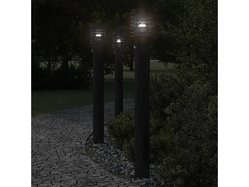 Lampadaires d'extérieur et capteurs 3 pcs noir acier inoxydable FR460105