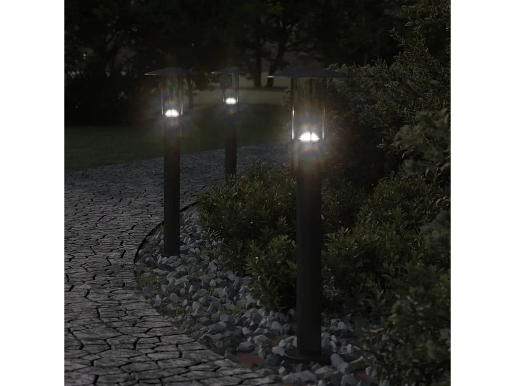 Lampadaires d'extérieur 3 pcs noir 60 cm acier inoxydable FR129033