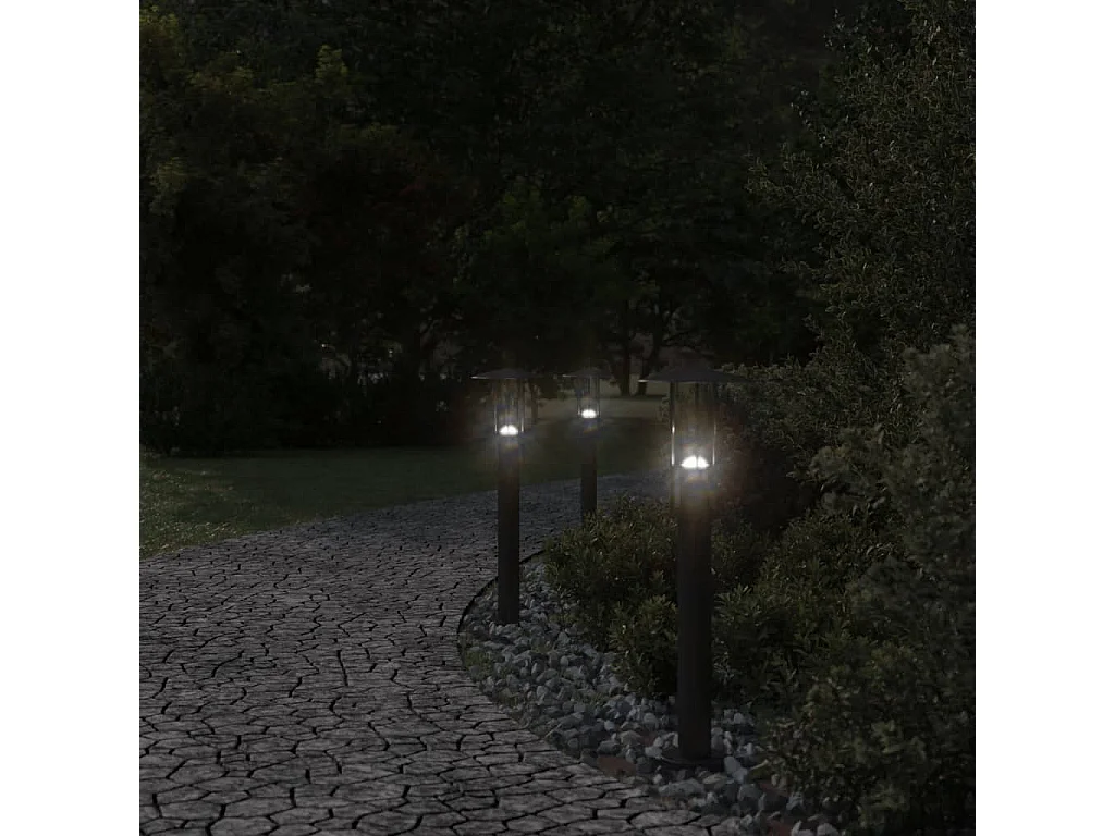 Lampadaires d'extérieur 3 pcs noir 60 cm acier inoxydable FR129033