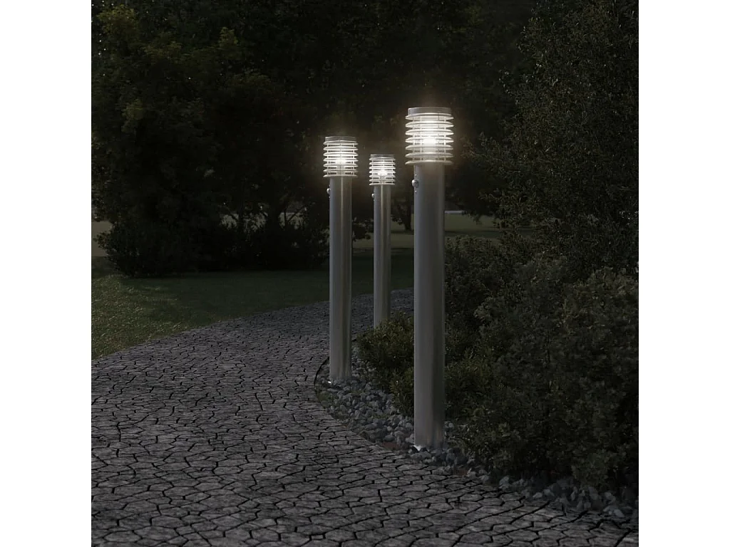 Lampadaires d'extérieur avec capteurs 3 pcs acier inoxydable FR762127