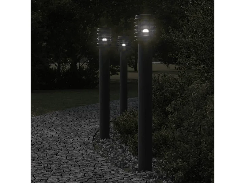 Candeeiro chão exterior c/ tomada 3 pcs 110 cm aço inox. preto PT884698