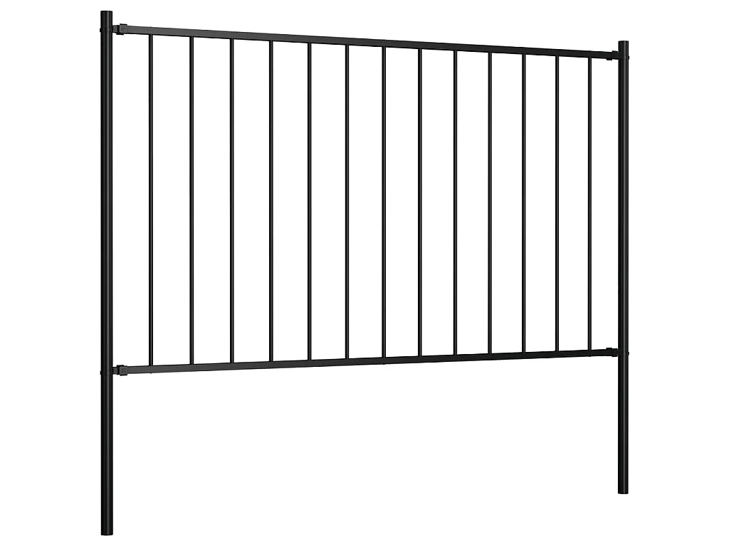 Panneau clôture et poteaux Acier enduit de poudre 1,7x1 m Noir FR358064
