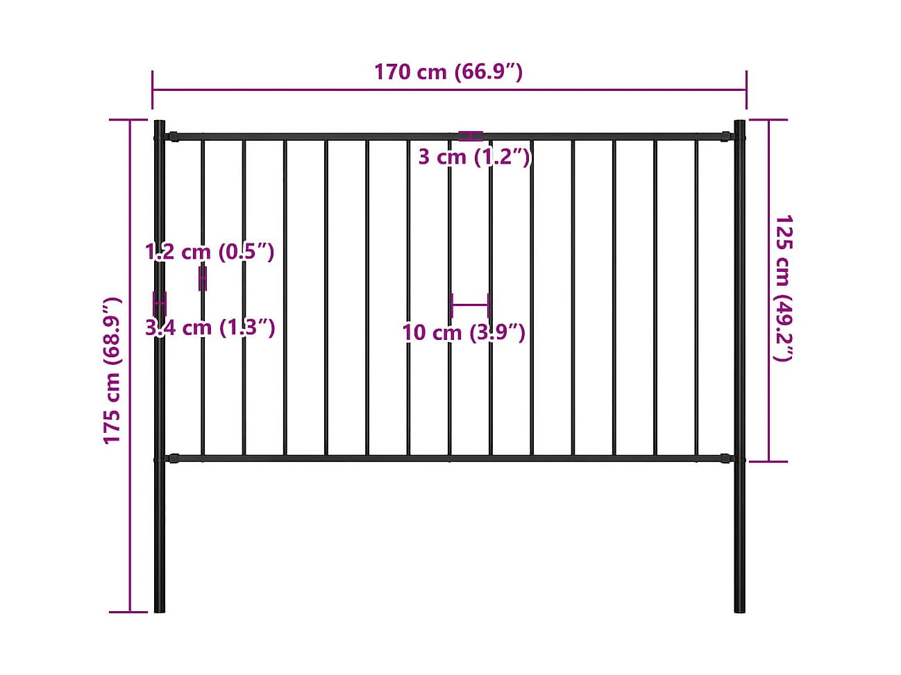 Panneau clôture et poteaux Acier enduit poudre 1,7x1,25 m Noir FR757087