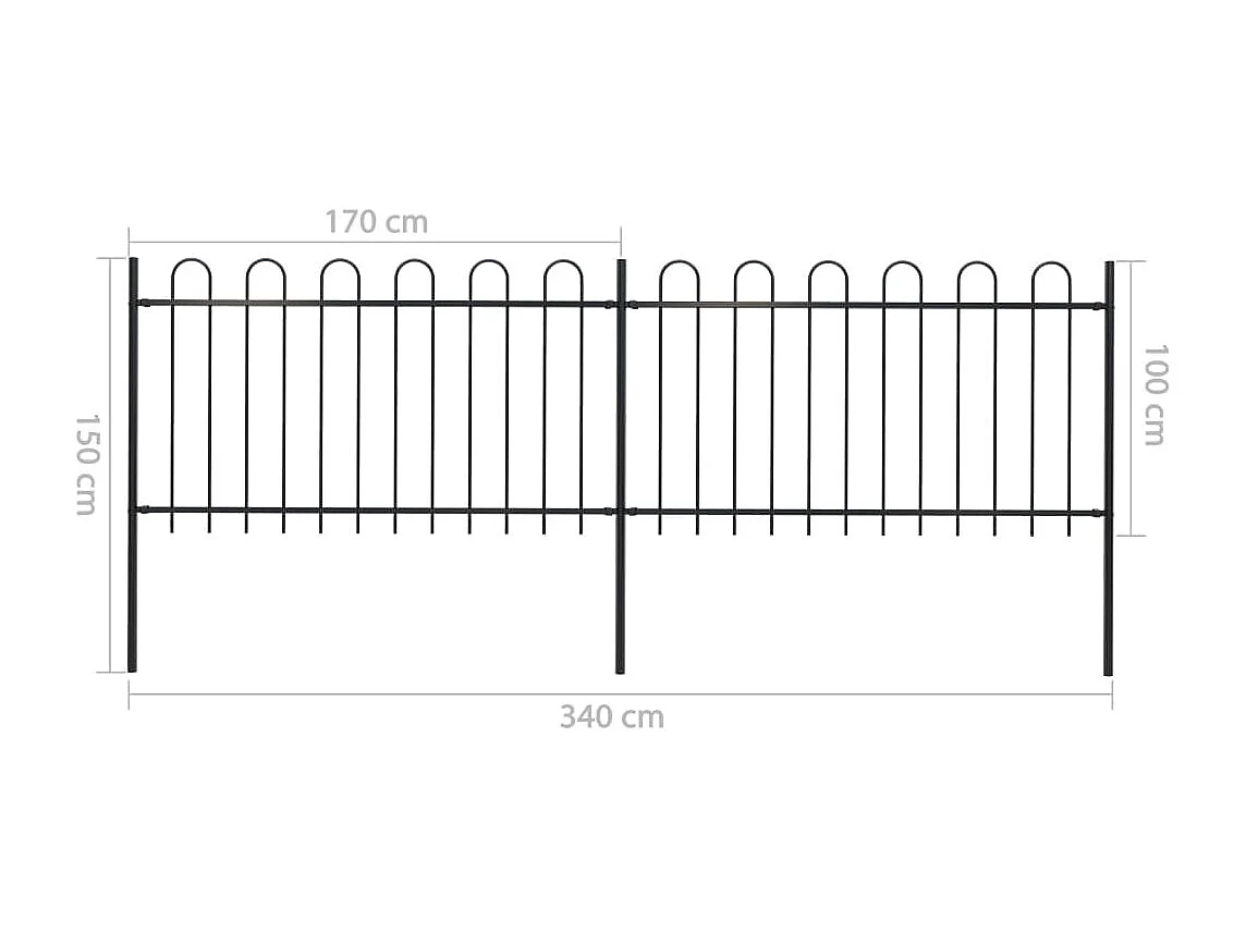 Clôture de jardin avec dessus en cerceau Acier 3,4 x 1 m Noir FR121318