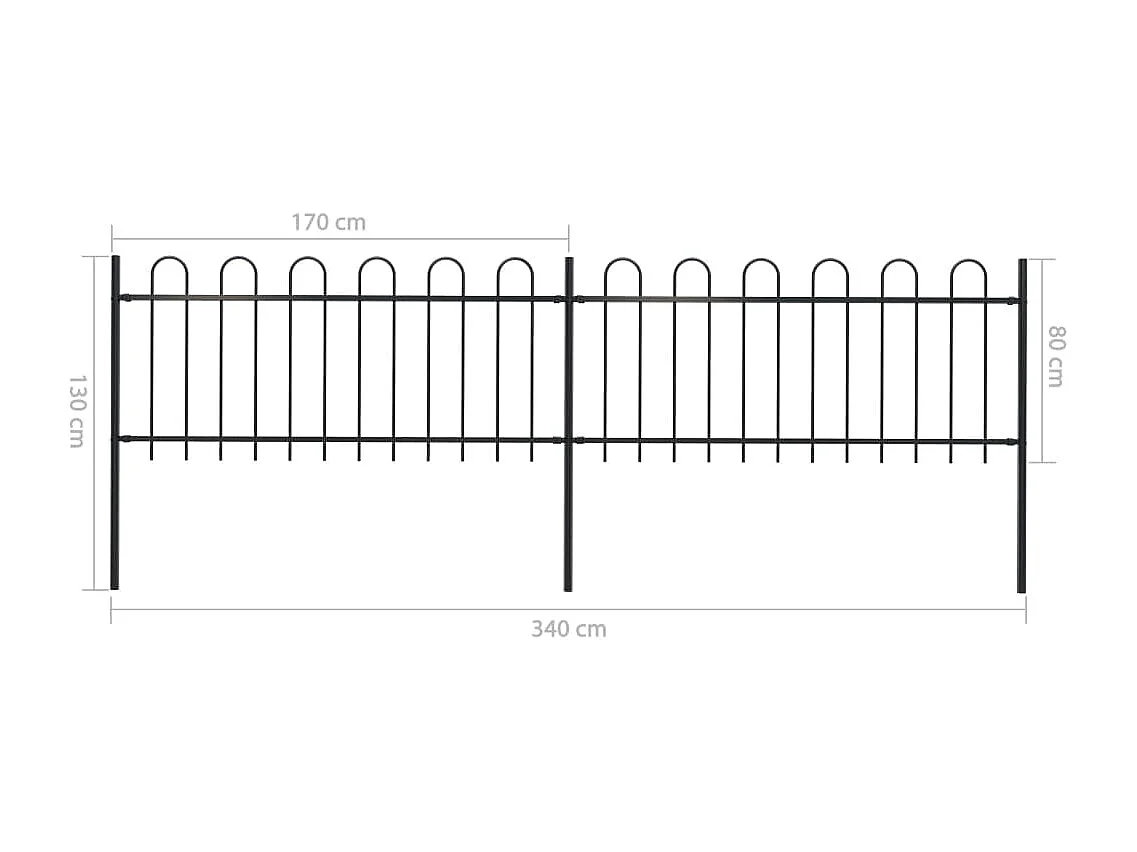 Clôture de jardin avec dessus en cerceau Acier 3,4 x 0,8 m Noir FR923078