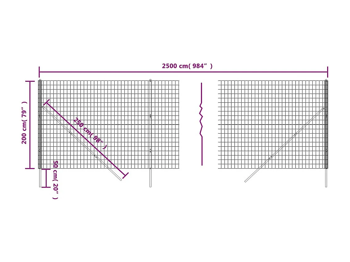 Clôture en treillis métallique anthracite 2x25m acier galvanisé FR248420