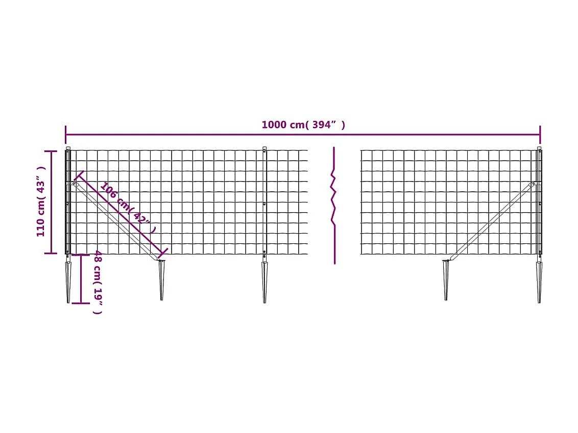 Clôture en treillis métallique et piquet d'ancrage vert 1,1x10m FR338589