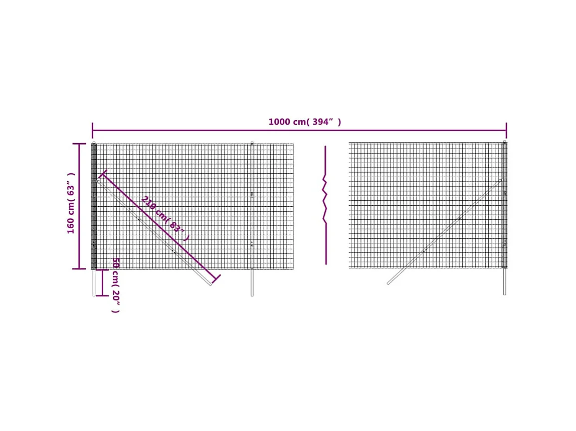 Cerca de alambre de acero galvanizado gris antracita 1,6x10 m ES407904
