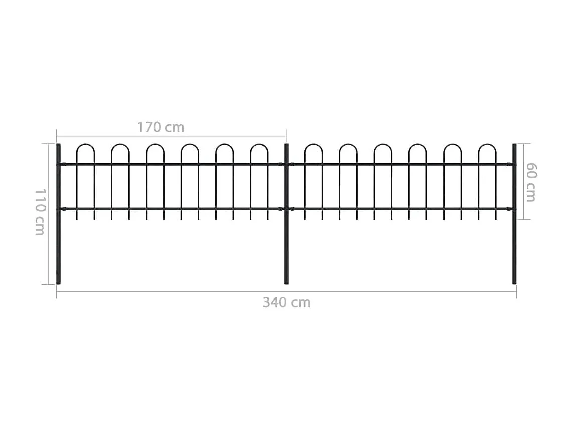 Clôture de jardin avec dessus en cerceau Acier 3,4 x 0,6 m Noir FR620961