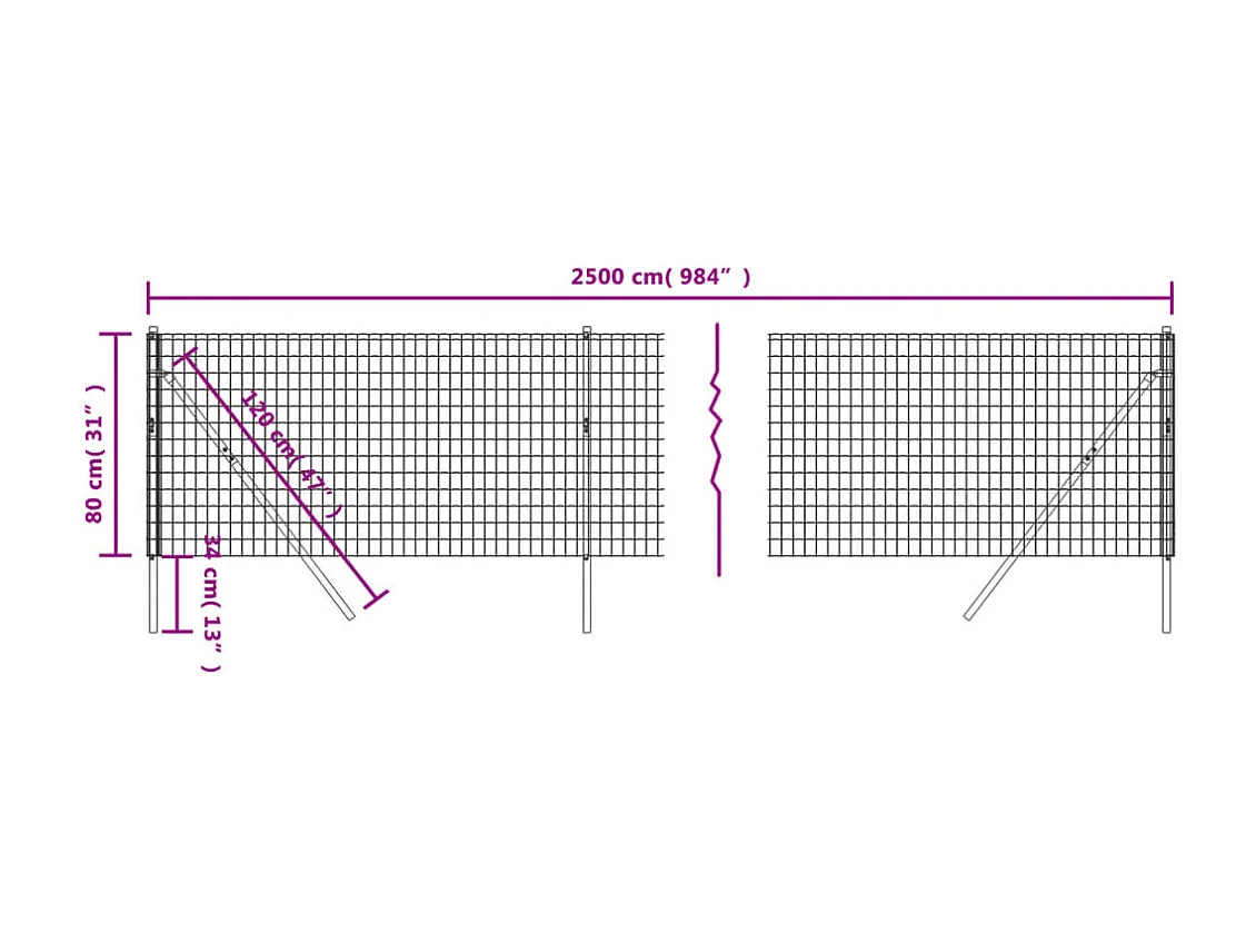 Cerca de alambre de acero galvanizado gris antracita 0,8x25 m ES923958
