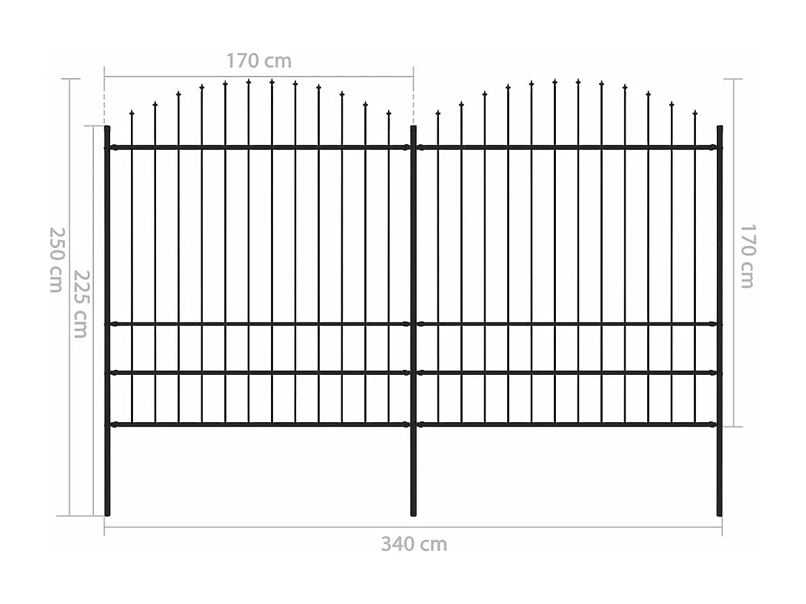 Clôture de jardin à dessus en lance Acier (1,75-2)x3,4 m Noir FR476150