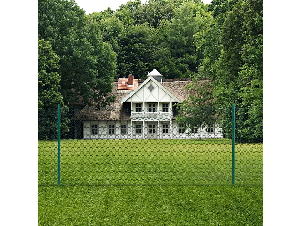 Clôture en grillage métallique avec poteaux Acier 25x0,5 m Vert FR822741