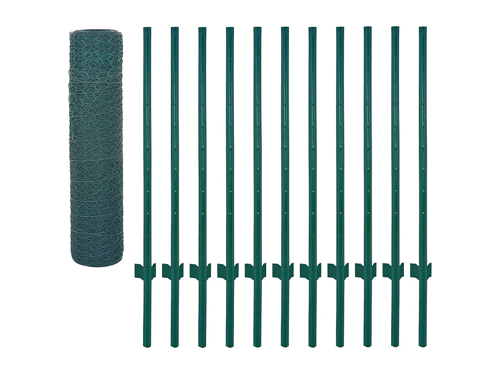 Clôture en grillage métallique avec poteaux Acier 25x0,5 m Vert FR822741