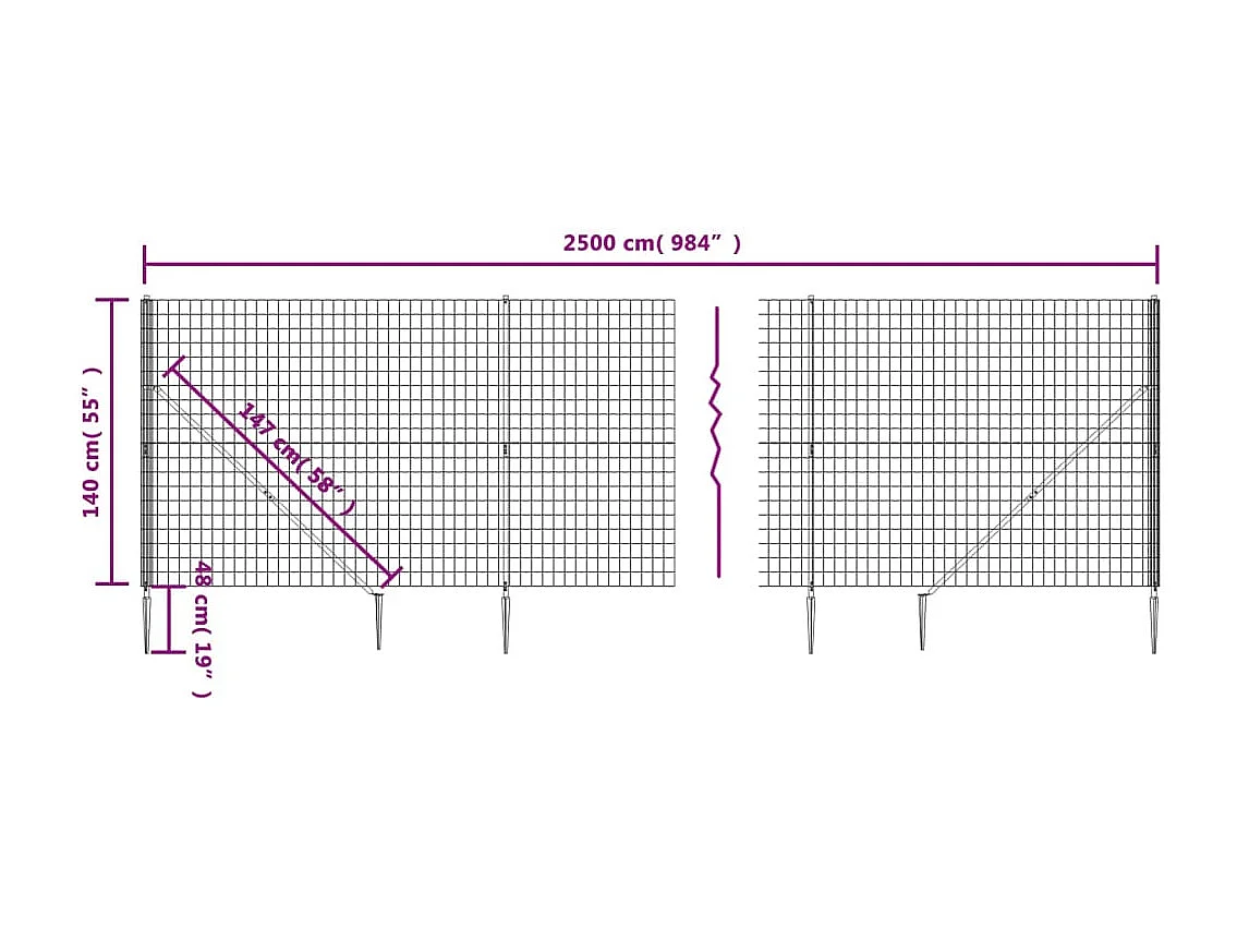 Clôture en treillis métallique et piquet d'ancrage vert 1,4x25m FR488295
