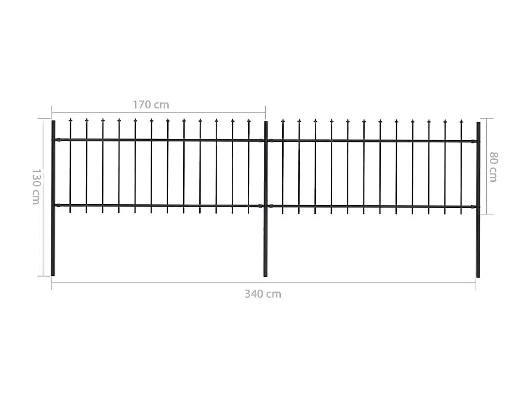 Clôture de jardin avec dessus en lance Acier 3,4x0,8 m Noir FR473408
