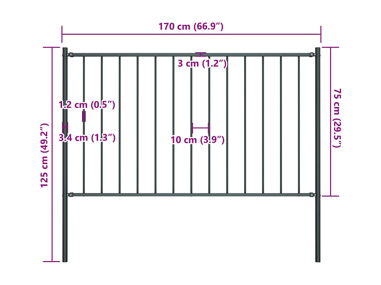 Panneau clôture poteau Acier enduit poudre 1,7x0,75m Anthracite FR233139