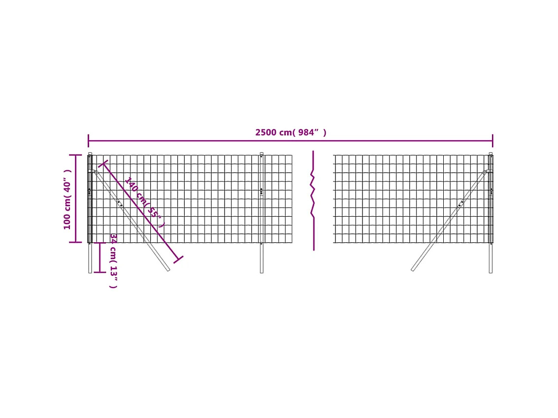 Draadgaashek 1x25 m gegalvaniseerd staal antracietkleur BE183424