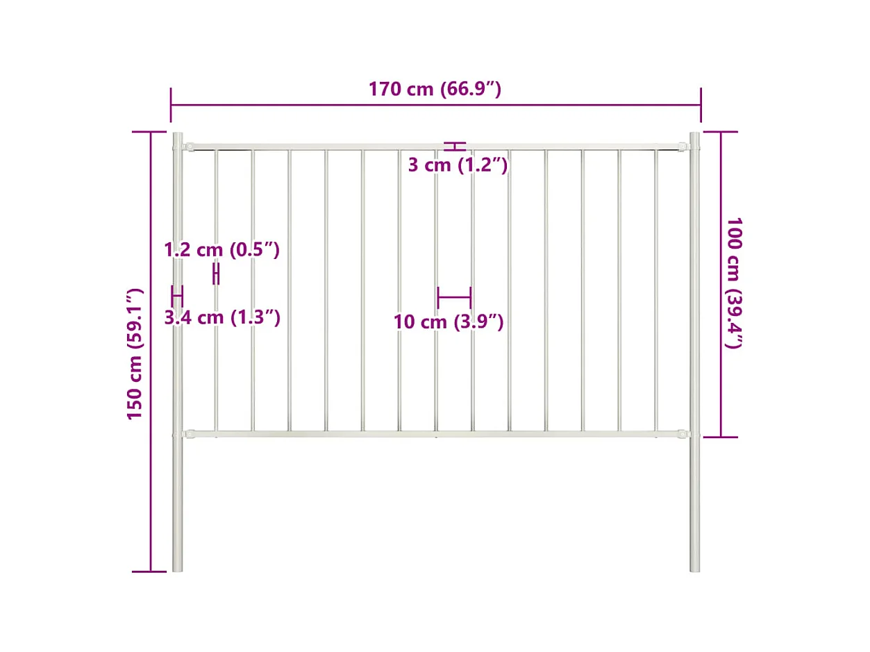Hekpaneel met palen 1,7x1 m gepoedercoat staal wit BE183674