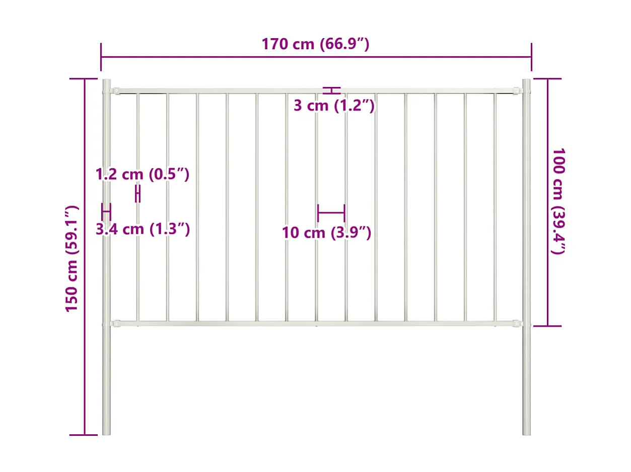 Panneau clôture et poteaux acier enduit de poudre 1,7x1 m blanc FR609960