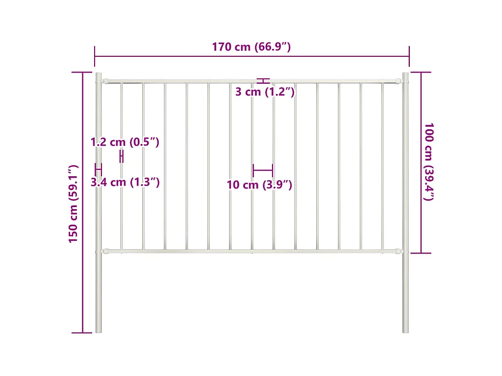 Panneau clôture et poteaux acier enduit de poudre 1,7x1 m blanc FR609960